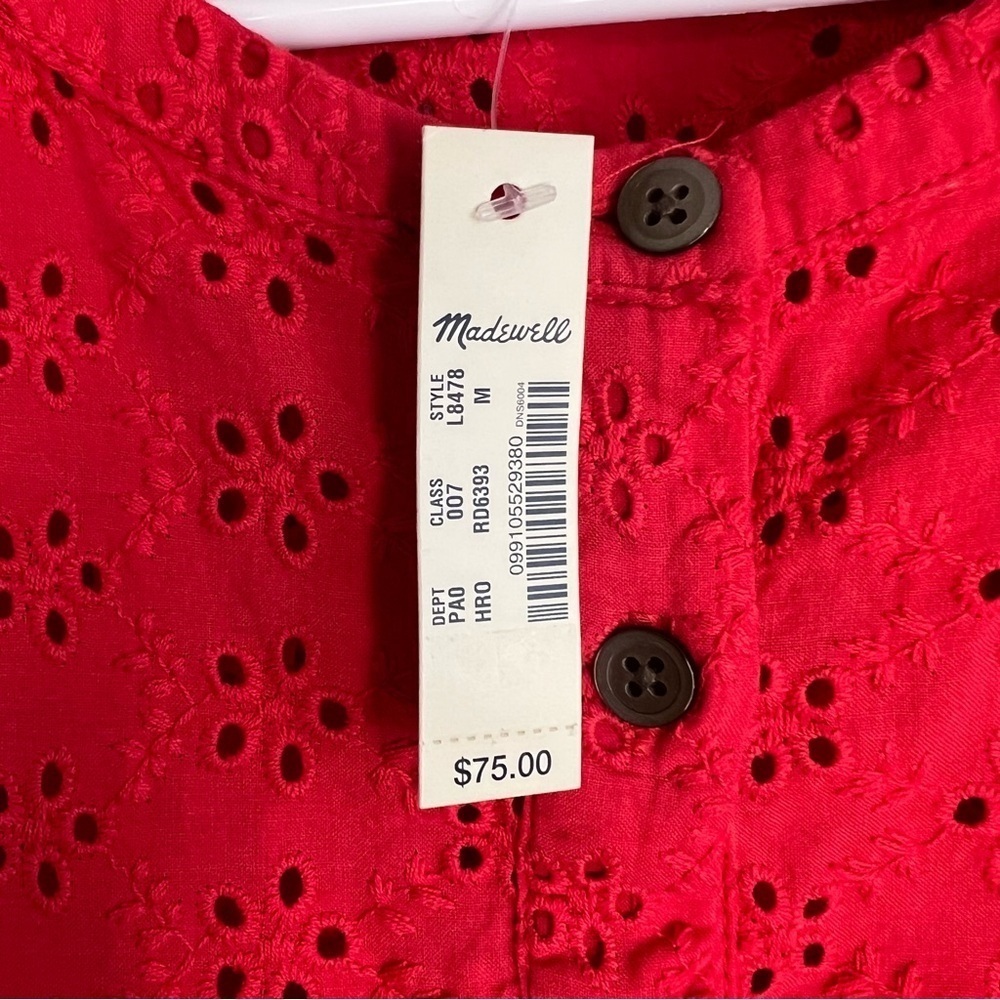 Madewell Red Button Up Ruffle Sleeve Bib Top Sz M Summer Contemporary Babydoll - Picture 6 of 12